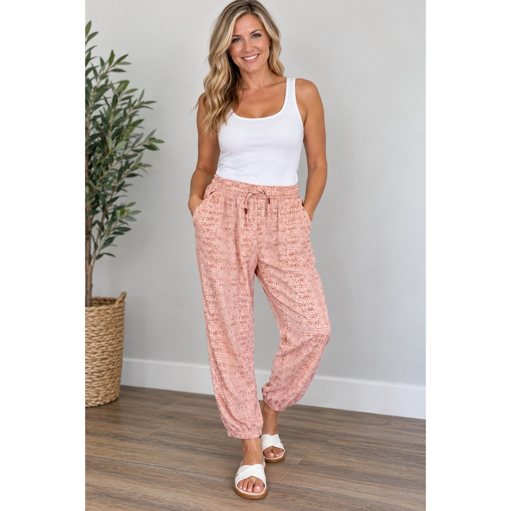 227. Anthropologie Women's Pink Snake Print Lyocell Joggers XL